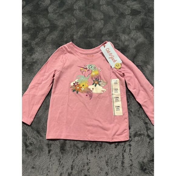 Toddler Girls' Rainbow Unicorn Long Sleeve T-Shirt Cat & Jack Pink 18m. P - Picture 1 of 4